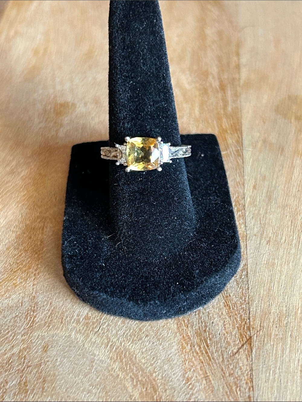 Yellow Cushion-Cut Stone Ring in Silver Setting - Elegant Women's Jewelry